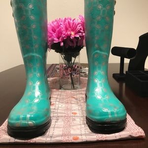 Nomad Teal Womans Rainboots with Gold Charms